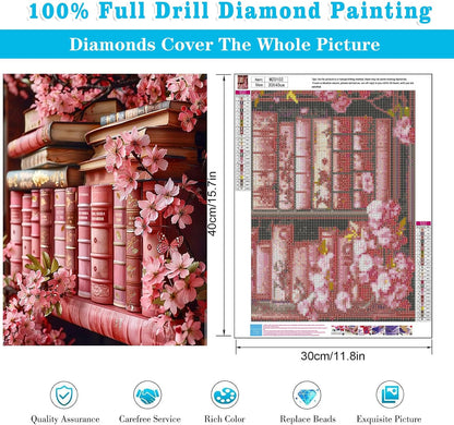 Diamond Art Kits for Adults Pink Bookshelf Diamond Painting Kit 12x16in