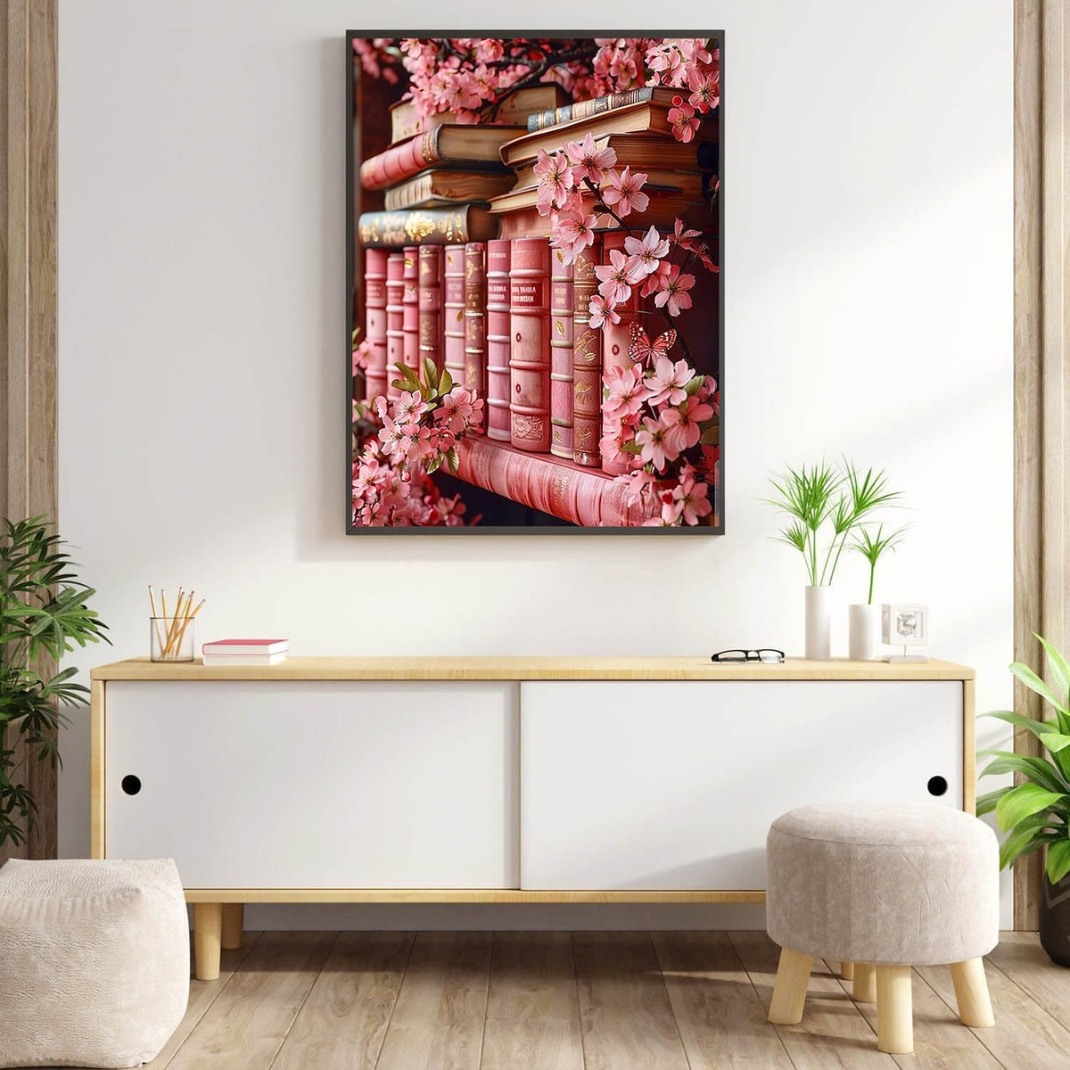 Diamond Art Kits for Adults Pink Bookshelf Diamond Painting Kit 12x16in