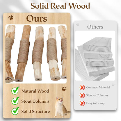 Natural Solid Wood Cat Tree Tower with Scratching Post, 32 Inches Tall Modern Cat Tower with Cozy Bed and Platforms, Luxury Real Branch Cat Tree for Indoor Cats Large Adult, Pink.