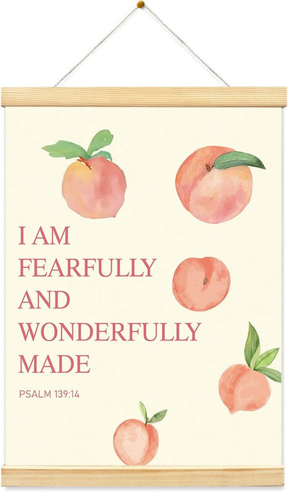 Pink Peach Cute Fruits Wall Art Decor Posters, Coquette Pink Peach Christian Room Bathroom Bedroom Dorm Wall Art Decor Aesthetic for College Teen Girls Gifts, Inspirational Bible Verses Wall Decor, Canvas Hanging Poster Framed 12x16 Inch