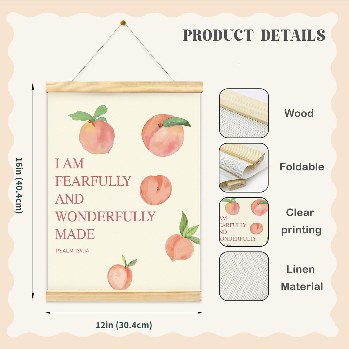 Pink Peach Cute Fruits Wall Art Decor Posters, Coquette Pink Peach Christian Room Bathroom Bedroom Dorm Wall Art Decor Aesthetic for College Teen Girls Gifts, Inspirational Bible Verses Wall Decor, Canvas Hanging Poster Framed 12x16 Inch
