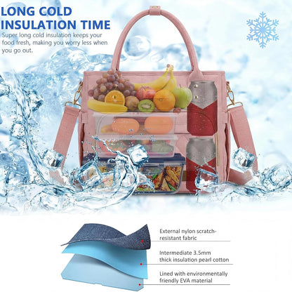 Insulated Lunch Bag Women, Large Tote Lunch Box for Work, 18L