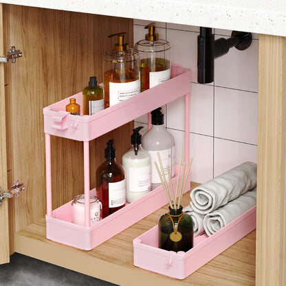 Slim Rolling Storage Cart, 3 Tier Bathroom Cart Organizer, Pink