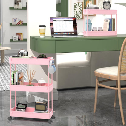 Slim Rolling Storage Cart, 3 Tier Bathroom Cart Organizer, Pink