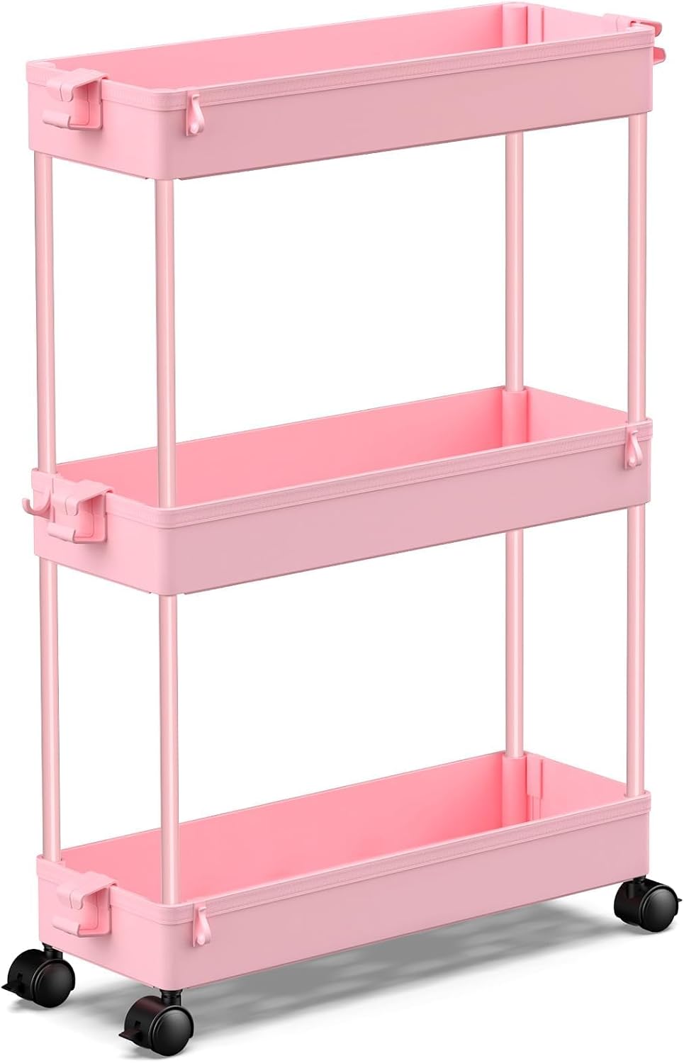 Slim Rolling Storage Cart, 3 Tier Bathroom Cart Organizer, Pink