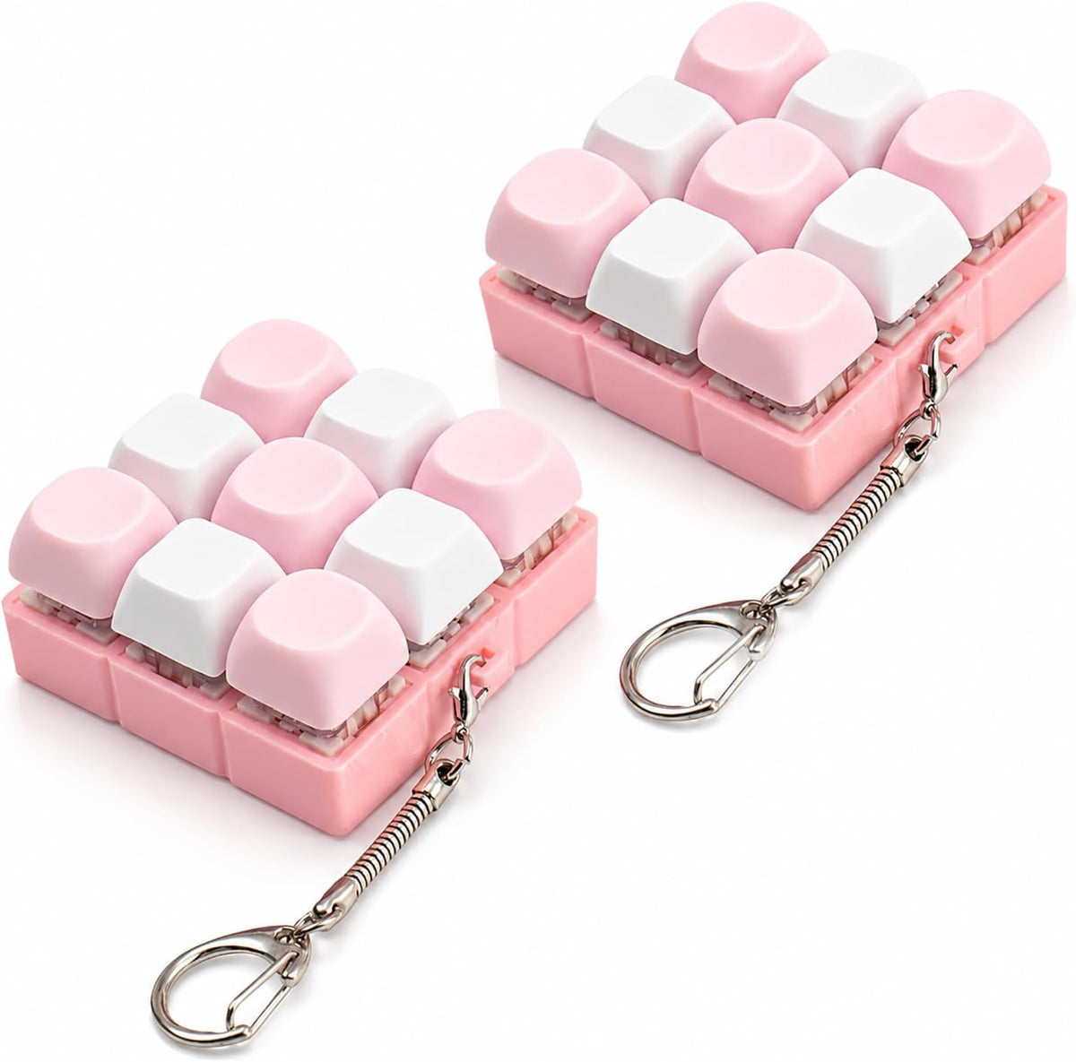 2 Pcs Pink Keyboard Fidget Toy for Adults, 9 Keys Clicker Keyboard Keychain