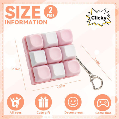 2 Pcs Pink Keyboard Fidget Toy for Adults, 9 Keys Clicker Keyboard Keychain