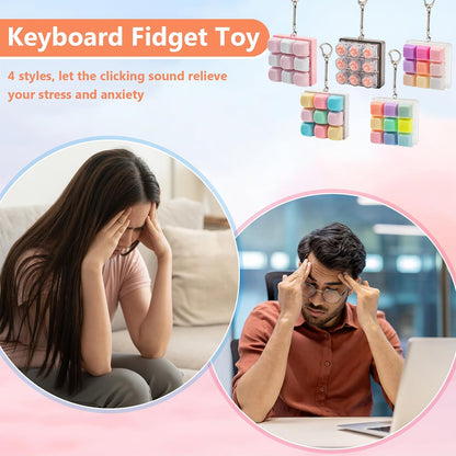 2 Pcs Pink Keyboard Fidget Toy for Adults, 9 Keys Clicker Keyboard Keychain