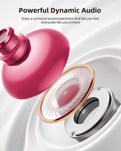 Bluetooth Headphones Wireless Earbuds 80hrs Playtime Wireless Charging Case Digital Display Sport Ear Buds with Earhook Deep Bass IPX7 Waterproof Over-Ear Earphones for Phone Laptop Rose Gold