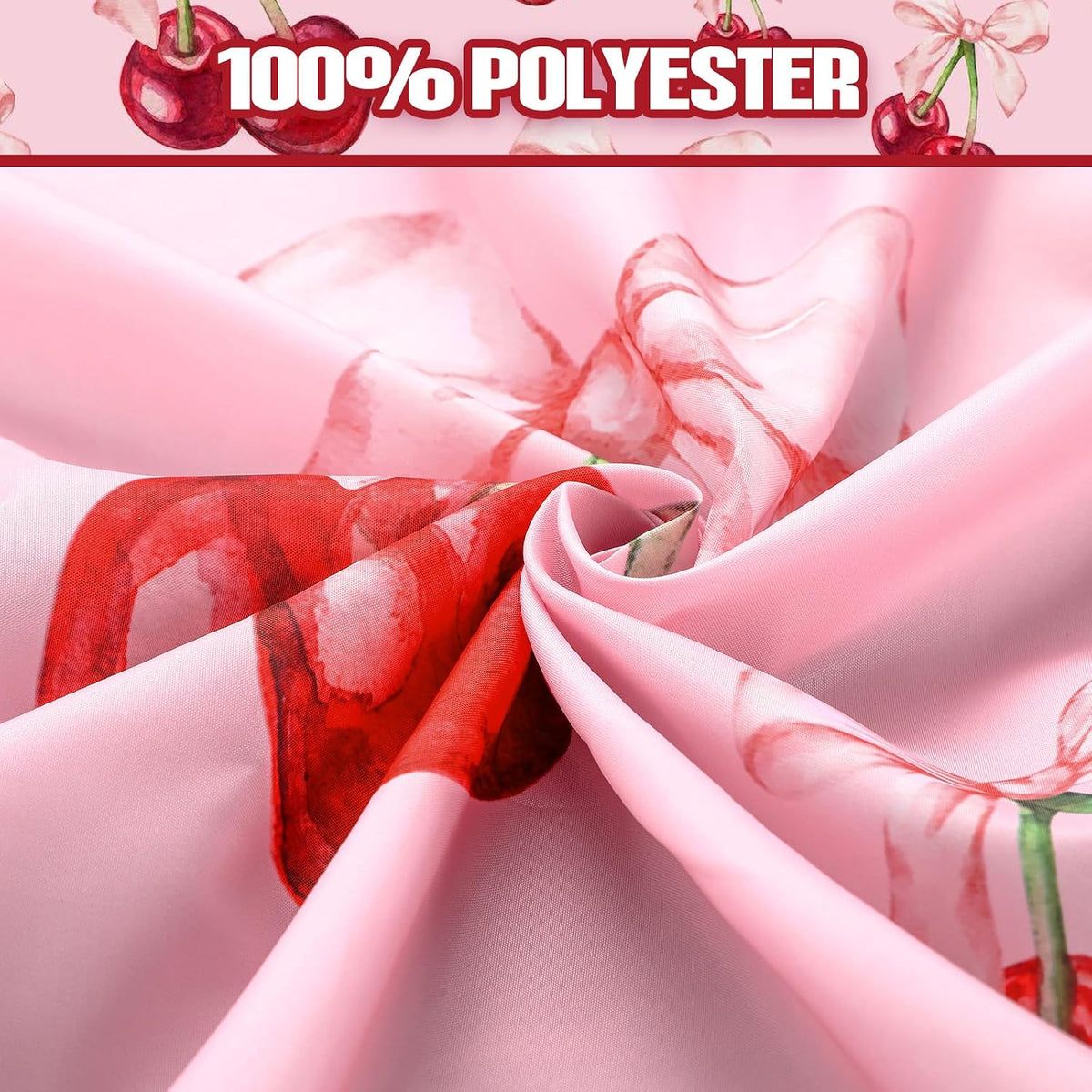 4 Pcs Pink Bow Cherry Shower Curtain Set Coquette Cherry Bathroom Decor Set with Rugs Romantic Pink Bow Aesthetic Bathroom Curtain with 12 Hooks Gifts for Women