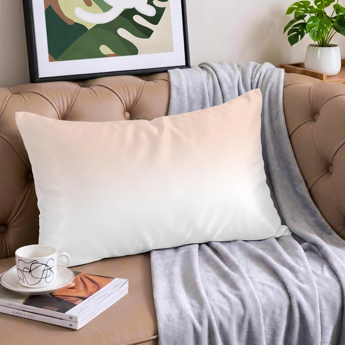Dreamy Peach Satin Pillowcase for Hair and Skin, Pink and White Gradient Silk Pillow Cases with Hidden Zipper, Smooth Pillow Covers for Sleeping Standard Size Set of 1, 20"×40"