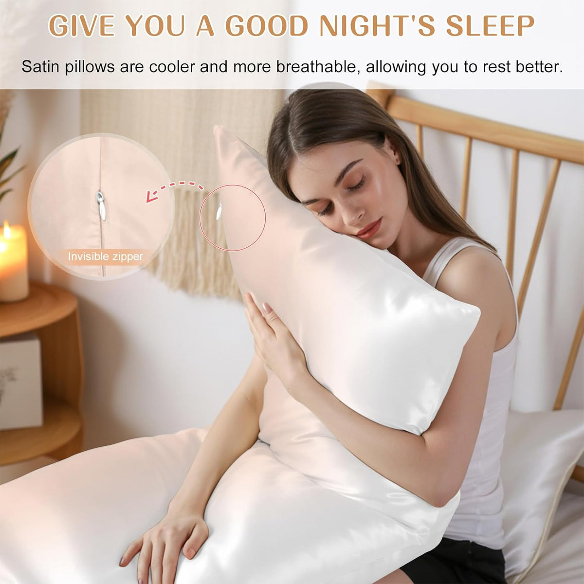 Dreamy Peach Satin Pillowcase for Hair and Skin, Pink and White Gradient Silk Pillow Cases with Hidden Zipper, Smooth Pillow Covers for Sleeping Standard Size Set of 1, 20"×40"