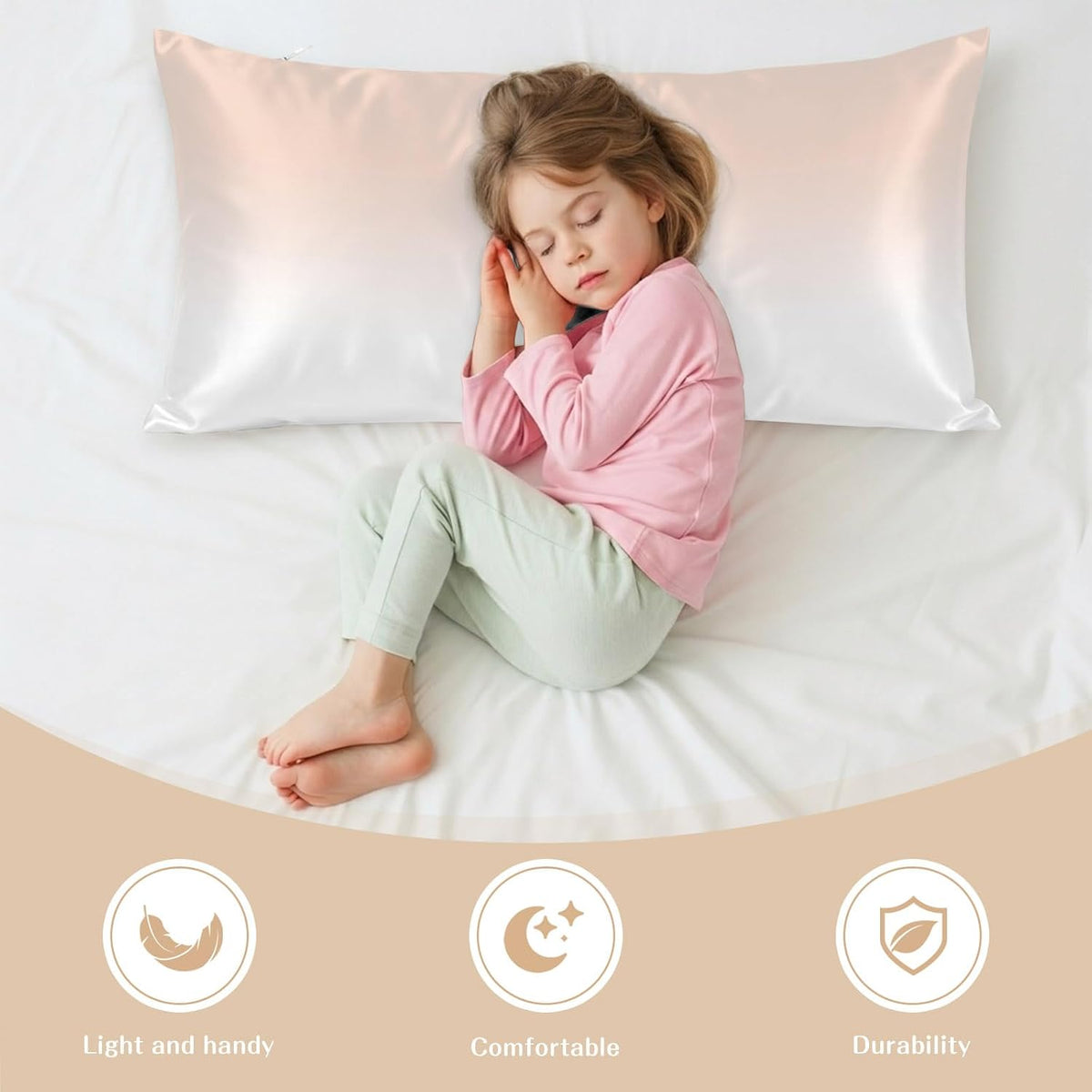 Dreamy Peach Satin Pillowcase for Hair and Skin, Pink and White Gradient Silk Pillow Cases with Hidden Zipper, Smooth Pillow Covers for Sleeping Standard Size Set of 1, 20"×40"