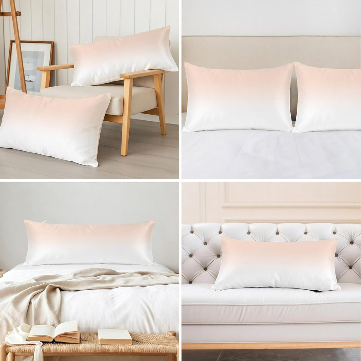 Dreamy Peach Satin Pillowcase for Hair and Skin, Pink and White Gradient Silk Pillow Cases with Hidden Zipper, Smooth Pillow Covers for Sleeping Standard Size Set of 1, 20"×40"
