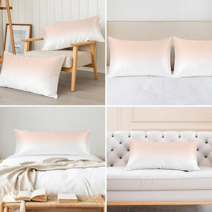 Dreamy Peach Satin Pillowcase for Hair and Skin, Pink and White Gradient Silk Pillow Cases with Hidden Zipper, Smooth Pillow Covers for Sleeping Standard Size Set of 1, 20"×40"