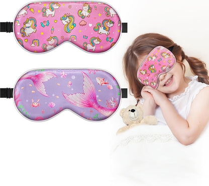 Kids 100% Real Silk Sleep Mask, Girls Blackout Eye Masks (2 Pack)