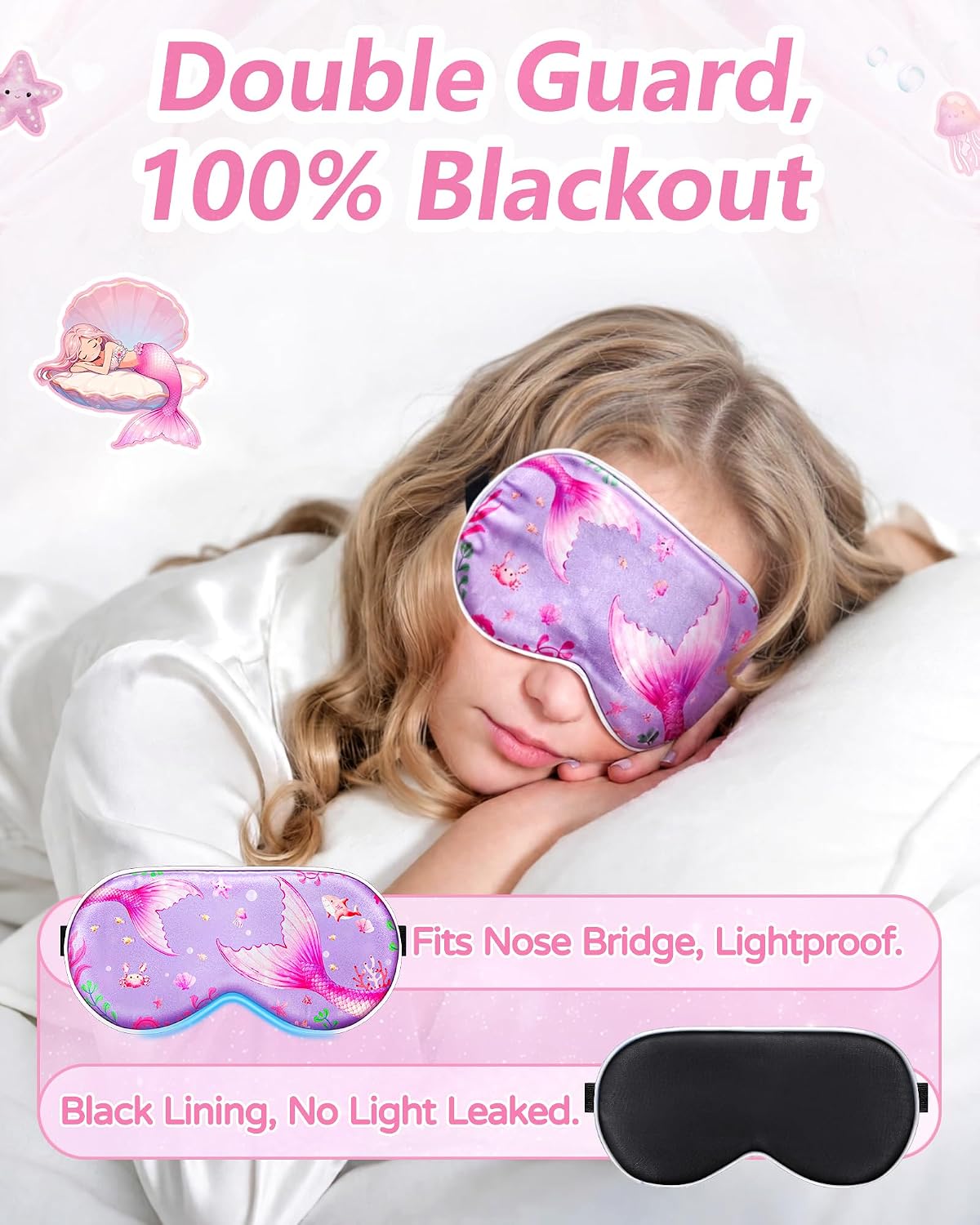 Kids 100% Real Silk Sleep Mask, Girls Blackout Eye Masks (2 Pack)