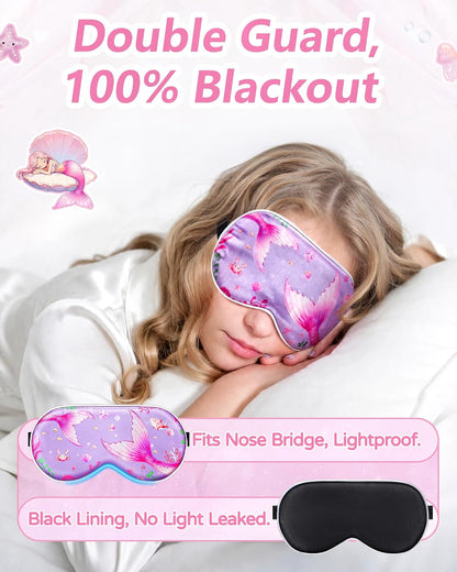 Kids 100% Real Silk Sleep Mask, Girls Blackout Eye Masks (2 Pack)
