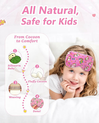Kids 100% Real Silk Sleep Mask, Girls Blackout Eye Masks (2 Pack)