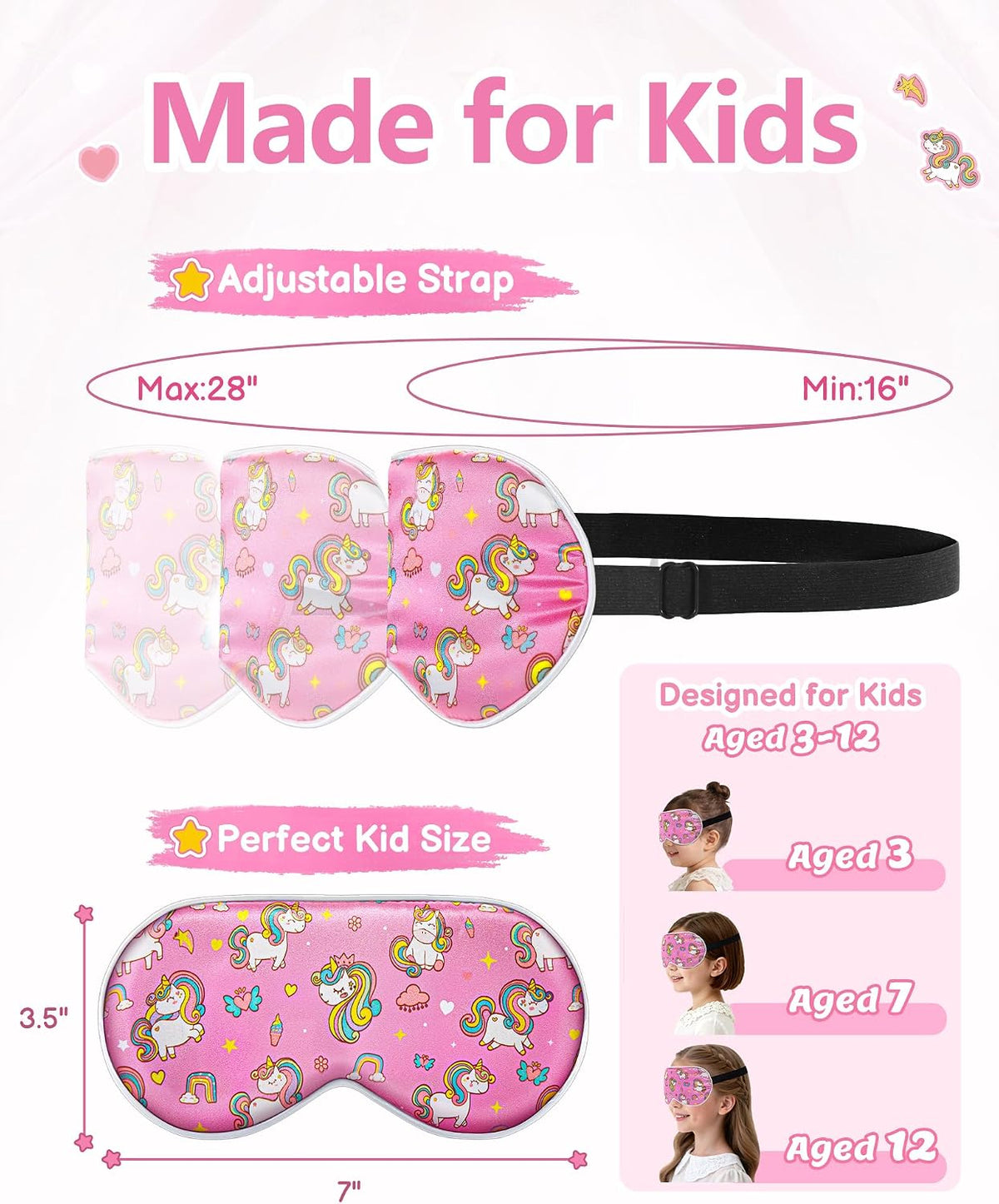 Kids 100% Real Silk Sleep Mask, Girls Blackout Eye Masks (2 Pack)