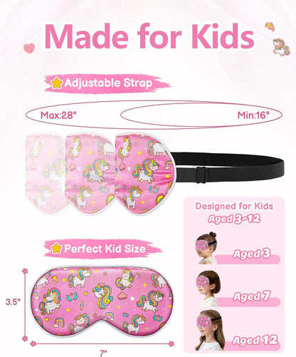 Kids 100% Real Silk Sleep Mask, Girls Blackout Eye Masks (2 Pack)