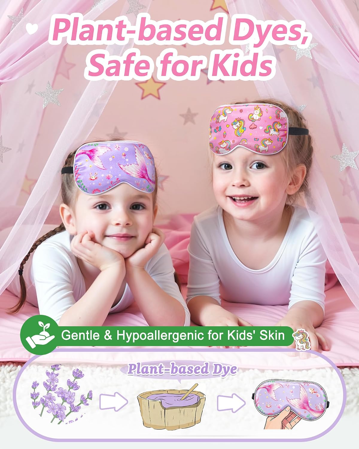 Kids 100% Real Silk Sleep Mask, Girls Blackout Eye Masks (2 Pack)
