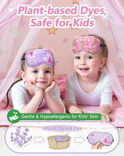 Kids 100% Real Silk Sleep Mask, Girls Blackout Eye Masks (2 Pack)