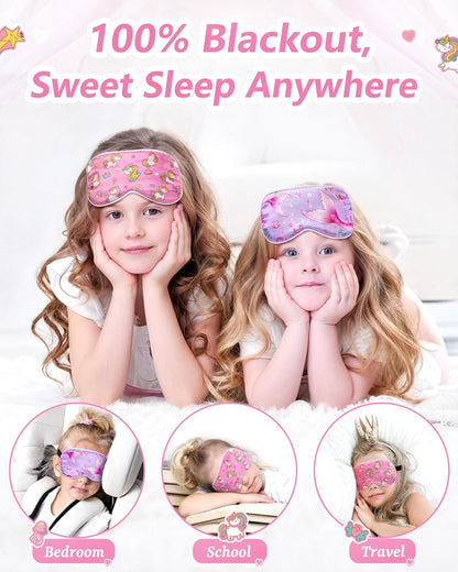 Kids 100% Real Silk Sleep Mask, Girls Blackout Eye Masks (2 Pack)