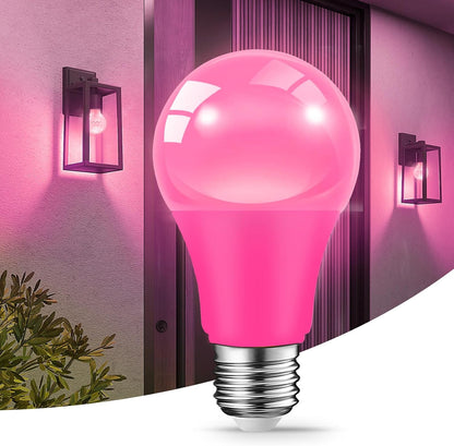 LED Pink Light Bulbs for Outdoor Indoor, 9W(60W Equivalent) E26 Base Pink Bulb for Christmas, Halloween,Wedding,Party,Bar,Porch,Holiday Lighting,Home Decor, 2-Pack