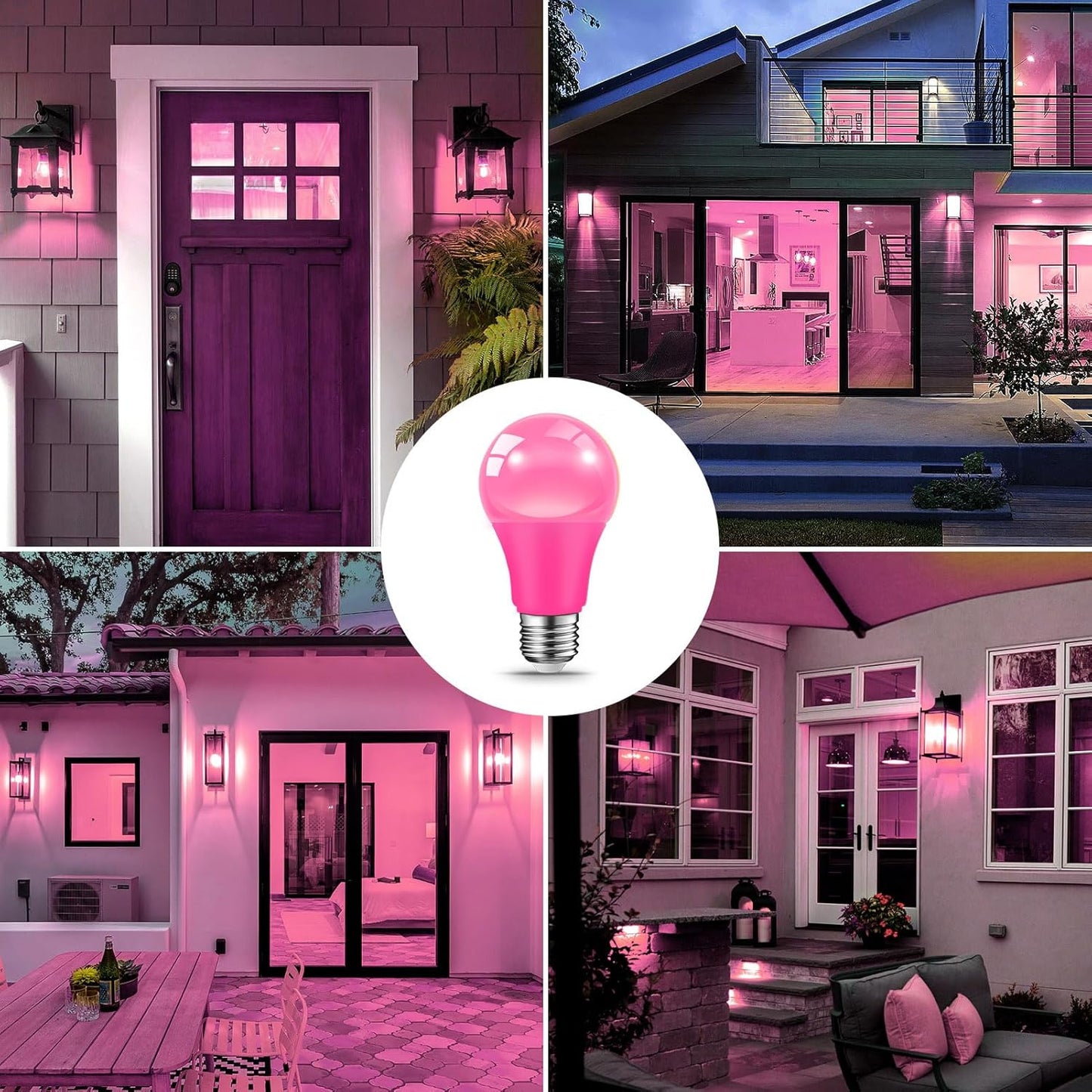 LED Pink Light Bulbs for Outdoor Indoor, 9W(60W Equivalent) E26 Base Pink Bulb for Christmas, Halloween,Wedding,Party,Bar,Porch,Holiday Lighting,Home Decor, 2-Pack
