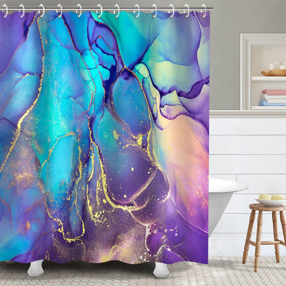 Purple Marble Shower Curtain, Blue Abstract Bathroom Curtain, Colorful Ombre Shower Curtains Set with 12 Hooks, Pink and Gold Bathroom Decor, 72"x72"