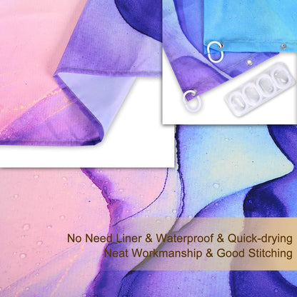 Purple Marble Shower Curtain, Blue Abstract Bathroom Curtain, Colorful Ombre Shower Curtains Set with 12 Hooks, Pink and Gold Bathroom Decor, 72"x72"