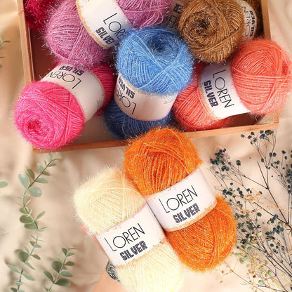 1 Skein Silver, Metallic Sparkle Yarn for Knitting, Crochet, 100 Grams (3.5 oz), 195 Meters (213 Yards),%70 Micro Polyester%30 Metallic Glitter, Sheen Yarn, Powder Pink - RS0040