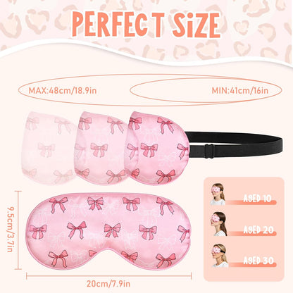 2 Pcs Girls Sleep Masks for Women Girls Silk Eye Mask Sleeping Eye Masks Women with Adjustable Strap Soft Lightweight Eye Cover Pink Bow Blindfold Shade Light Blocking Travel Home Use