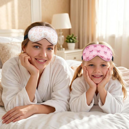 2 Pcs Girls Sleep Masks for Women Girls Silk Eye Mask Sleeping Eye Masks Women with Adjustable Strap Soft Lightweight Eye Cover Pink Bow Blindfold Shade Light Blocking Travel Home Use