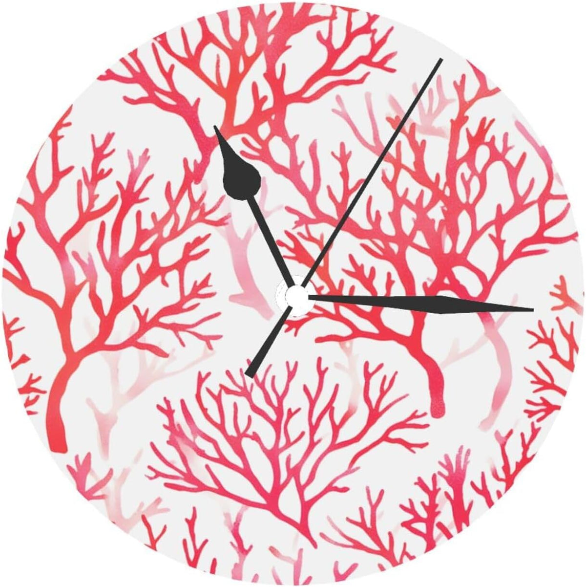 Pink Coral Pattern Round Wall Clocks 10 Inch Silent Non-Ticking Circular Clock Decorative Wall Clock for Living Room Kitchen Bedroom Bathroom Office Home Decor