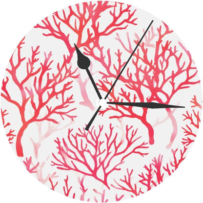Pink Coral Pattern Round Wall Clocks 10 Inch Silent Non-Ticking Circular Clock Decorative Wall Clock for Living Room Kitchen Bedroom Bathroom Office Home Decor