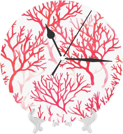 Pink Coral Pattern Round Wall Clocks 10 Inch Silent Non-Ticking Circular Clock Decorative Wall Clock for Living Room Kitchen Bedroom Bathroom Office Home Decor