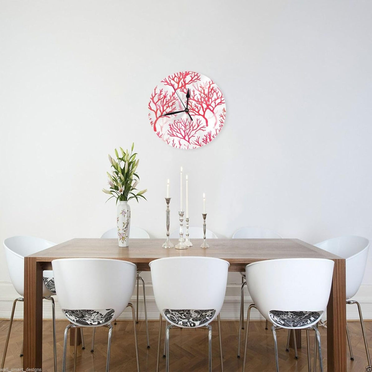Pink Coral Pattern Round Wall Clocks 10 Inch Silent Non-Ticking Circular Clock Decorative Wall Clock for Living Room Kitchen Bedroom Bathroom Office Home Decor