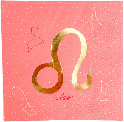 Zodiac Large Napkins - Leo Astrological Sign Design - Peach with Gold Details - Pack of 16 - Disposable Paper Napkins for Birthdays, Parties and Celebrations