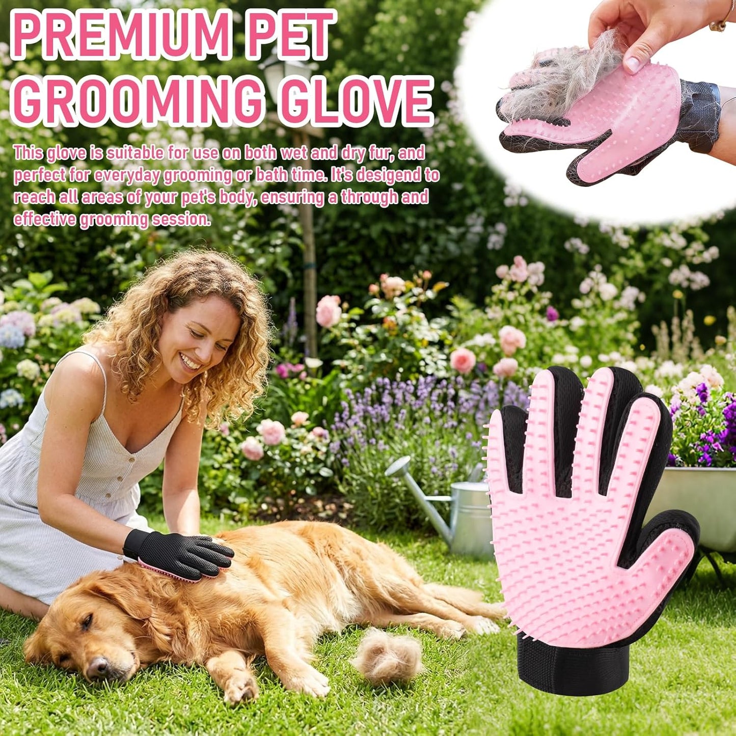 Premium Dog Washing Hose Attachment, Dog Shower Attachment with Pet Grooming Glove, 8-in-1 Sprayer Garden Hose Nozzle with Soap Dispenser Bottle for Garden, Pet Shower and Car Wash