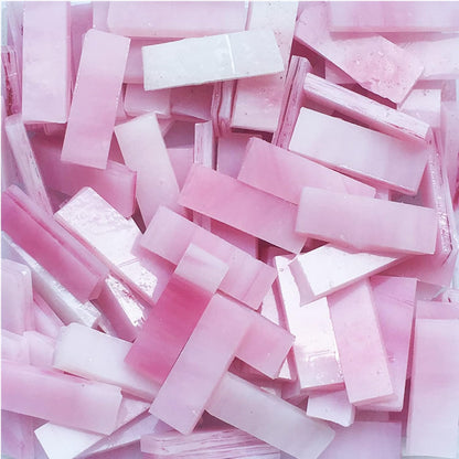 0.7X2.1 CM (0.27X0.82 inch) Stained Glass Strip,Clear Glass Mosaic Pieces DIY Mosaic Tiles Hobbies Art Crafts Material 200g(0.44lb) (Pink)