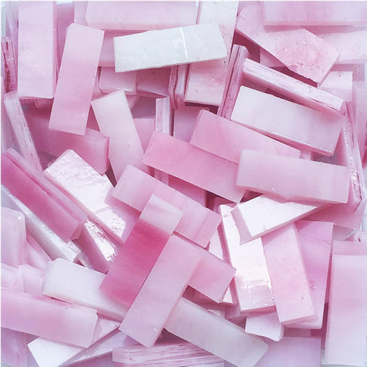 0.7X2.1 CM (0.27X0.82 inch) Stained Glass Strip,Clear Glass Mosaic Pieces DIY Mosaic Tiles Hobbies Art Crafts Material 200g(0.44lb) (Pink)