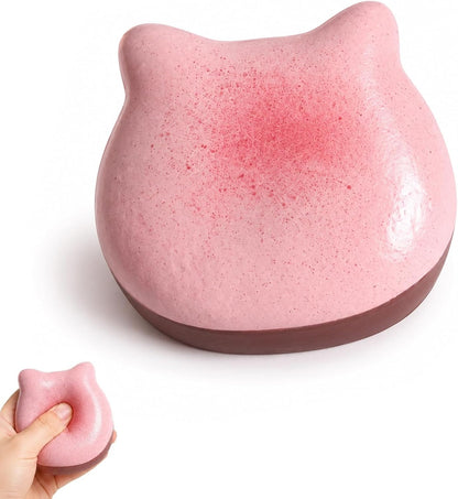 Cute Cat Sticky Bread Squishy Fidget Toys,Slow Rising Squeeze Toy,Realistic Food Moist and Soft for Stress Relief, Hand Exercise, Desk Play, Party Favors Gifts (Pink)