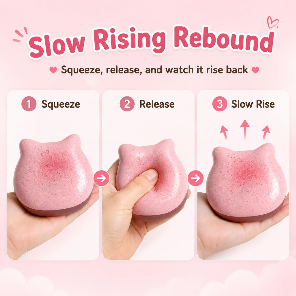 Cute Cat Sticky Bread Squishy Fidget Toys,Slow Rising Squeeze Toy,Realistic Food Moist and Soft for Stress Relief, Hand Exercise, Desk Play, Party Favors Gifts (Pink)
