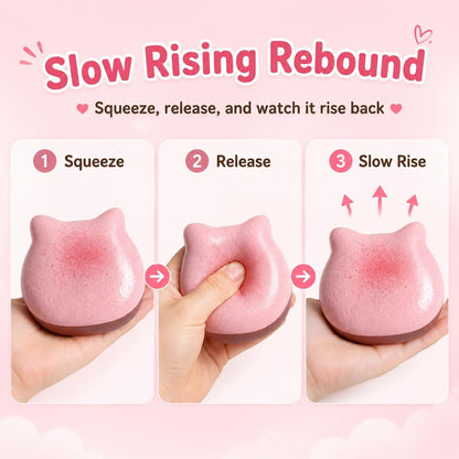 Cute Cat Sticky Bread Squishy Fidget Toys,Slow Rising Squeeze Toy,Realistic Food Moist and Soft for Stress Relief, Hand Exercise, Desk Play, Party Favors Gifts (Pink)