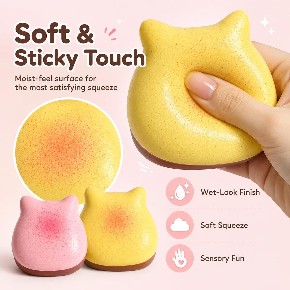 Cute Cat Sticky Bread Squishy Fidget Toys,Slow Rising Squeeze Toy,Realistic Food Moist and Soft for Stress Relief, Hand Exercise, Desk Play, Party Favors Gifts (Pink)