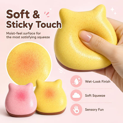 Cute Cat Sticky Bread Squishy Fidget Toys,Slow Rising Squeeze Toy,Realistic Food Moist and Soft for Stress Relief, Hand Exercise, Desk Play, Party Favors Gifts (Pink)