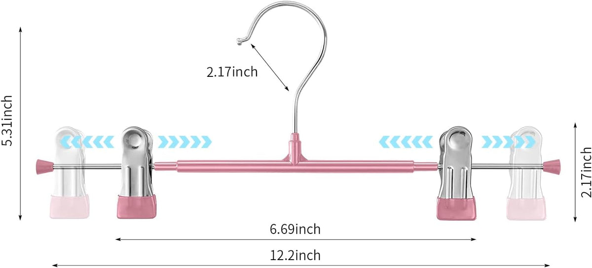 Pants Hangers with Clips Skirt Hangers, 12 Inch 50 Pack, Pink