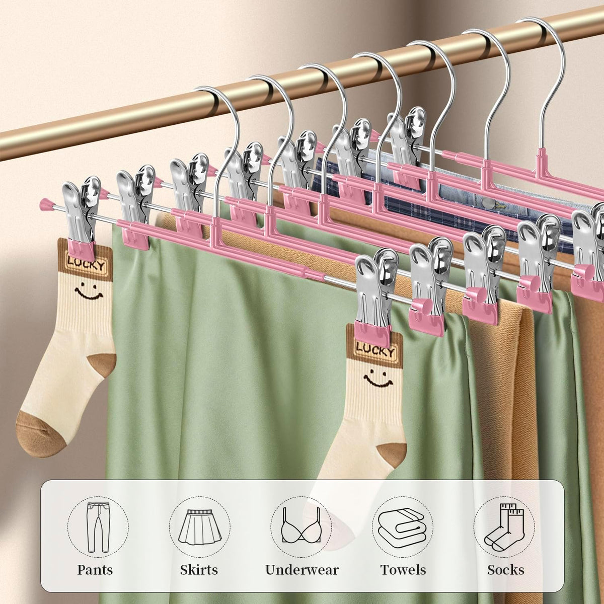 Pants Hangers with Clips Skirt Hangers, 12 Inch 50 Pack, Pink